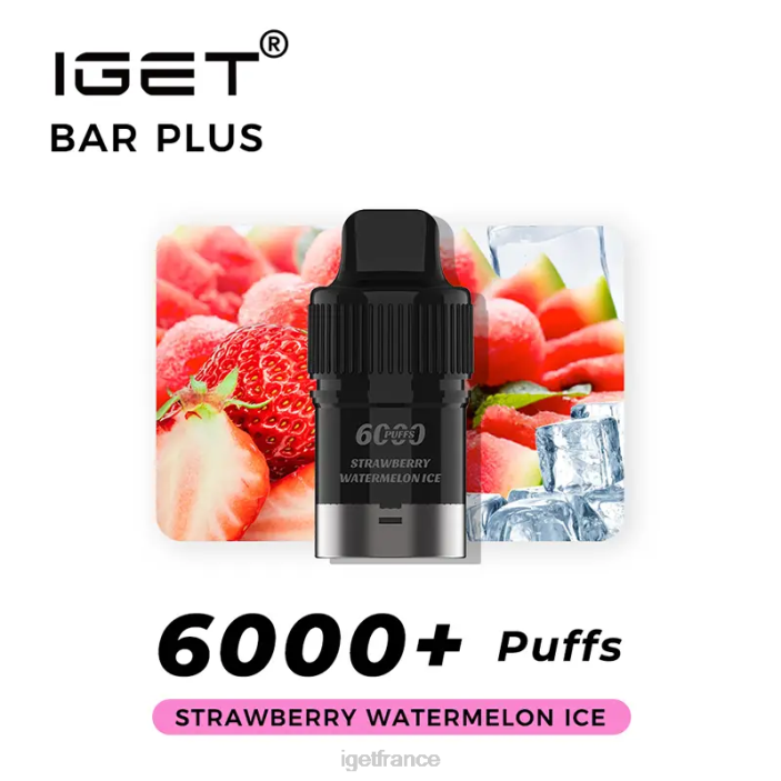Bar Shop X02H377 Barre IGET sans nicotine plus pod 6000 bouffées glace à la fraise et à la pastèque