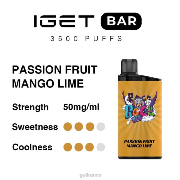 Bar France X02H281 barre IGET 3500 bouffées fruit de la passion mangue citron vert