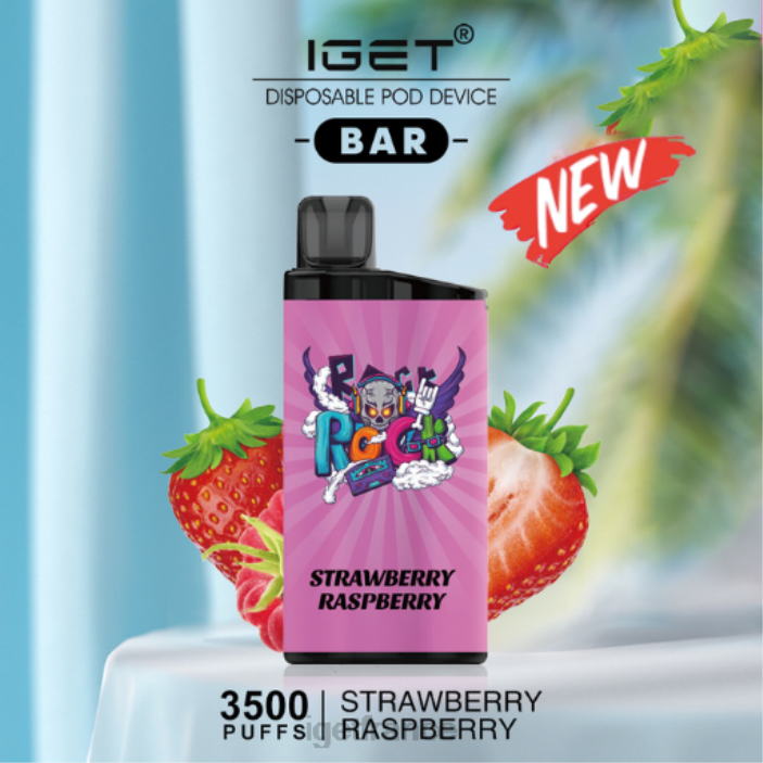 Vape Online X02H596 barre IGET - 3500 bouffées fraise framboise