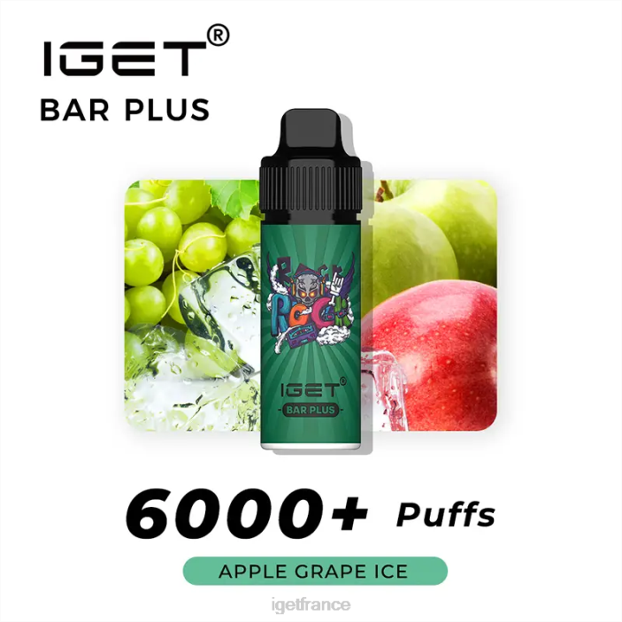 Vape Online X02H591 IGET bar plus - 6000 bouffées glace aux pommes et aux raisins