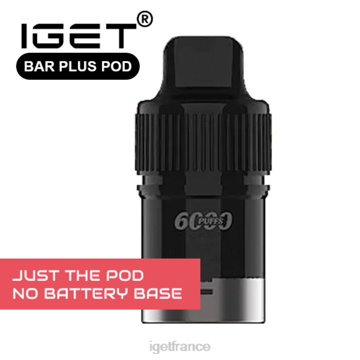 Online X02H686 IGET bar plus - pod uniquement - bubble gum myrtille framboise - 6000 bouffées (sans batterie) bubble gum à la myrtille et à la framboise