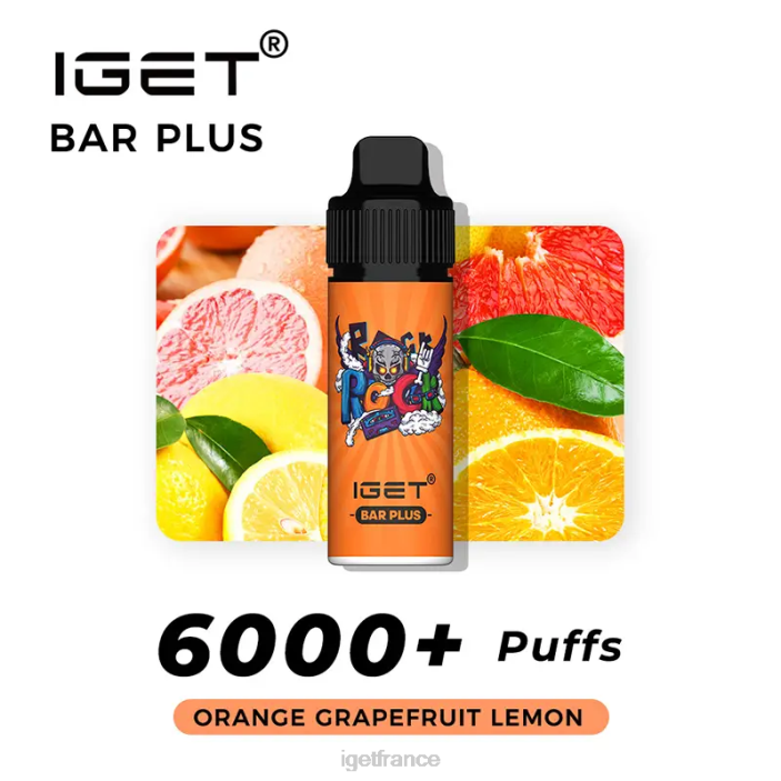 Shop X02H246 barre IGET plus 6000 bouffées orange pamplemousse citron