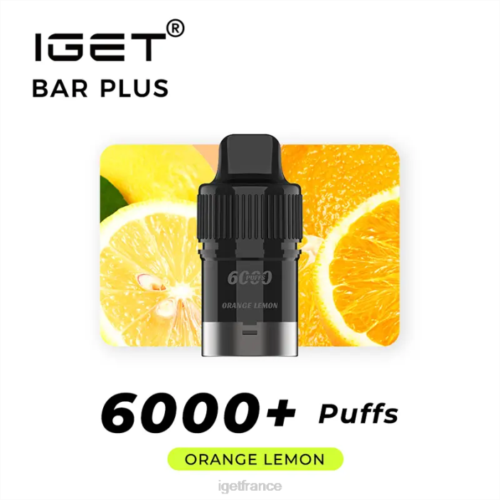 Bar France X02H261 IGET bar plus pod 6000 bouffées citron orange
