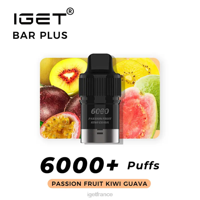 Vape X02H262 IGET bar plus pod 6000 bouffées fruit de la passion kiwi goyave