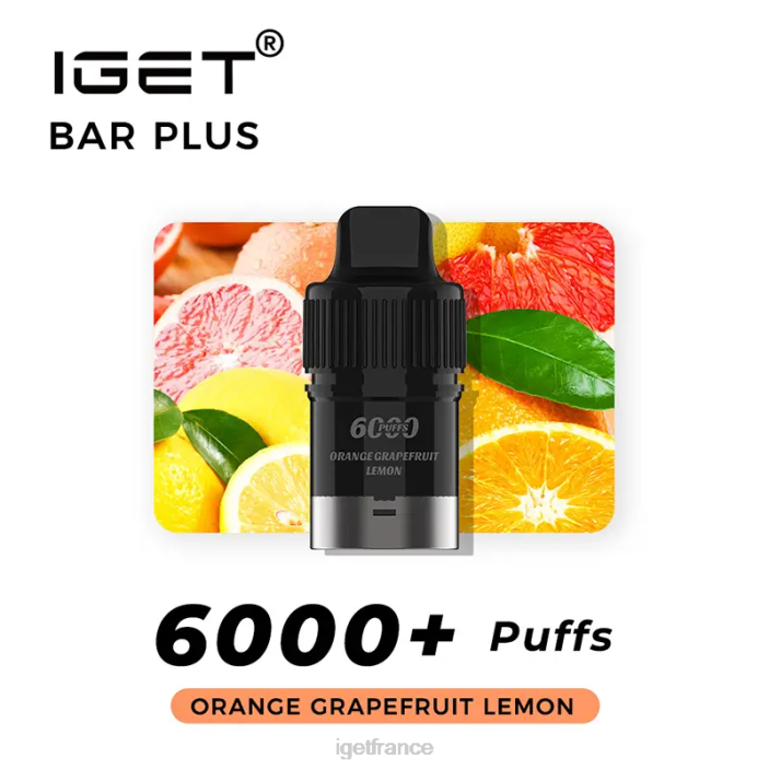 Shop X02H266 IGET bar plus pod 6000 bouffées orange pamplemousse citron